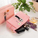 Borsa per trucco in pelle PU con cartone animato personaggio personalizzato con nome e fiore di nascita regalo di compleanno per le donne