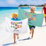 Personalisierte Cousin Crew Cartoon Kid Charakter überdimensioniert schnell trocken Strand Handtuch mit Namen Geburtstag Strand Zubehör Geschenk für Jungen Mädchen