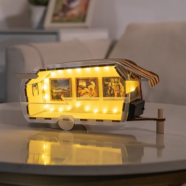 Personlig fotoramme i tre med LED-lysstripe og 3 bilder til minne om campingbilen Hjemmedekorasjonsgave til bobiler