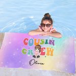 Personalisierte Cousin Crew Cartoon Kid Charakter überdimensioniert schnell trocken Strand Handtuch mit Namen Geburtstag Strand Zubehör Geschenk für Jungen Mädchen