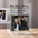 Spersonalizowana tablica akrylowa ze zdjęciem The Love Times z imionami pary i rokiem Dekoracja na biurko Walentynkowy prezent rocznicowy dla pary