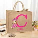 Personalisierte Graduierung Cartoon Charakter große Jute Tragetasche mit Initialen und Namen Graduierung Party Gunst Geburtstag Geschenk für Frauen