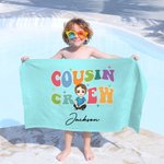 Personalisierte Cousin Crew Cartoon Kid Charakter überdimensioniert schnell trocken Strand Handtuch mit Namen Geburtstag Strand Zubehör Geschenk für Jungen Mädchen