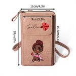 Portafoglio a traccola portatile in pelle PU con cartone animato di ragazza personalizzato con nome e fiore di nascita regalo di compleanno