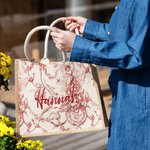 Personalised Retro French Toile De Jouy Print Jute Tote Bag with Monogram or Name Bridesmaid Birthday Gift for Women