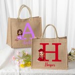 Personalisierte Graduierung Cartoon Charakter große Jute Tragetasche mit Initialen und Namen Graduierung Party Gunst Geburtstag Geschenk für Frauen