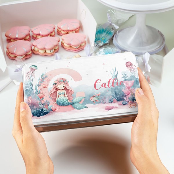 Boîte à biscuits en métal alimentaire avec initiales et nom Cadeau d'anniversaire et de rentrée pour fille