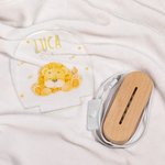 Luce notturna a LED personalizzata con nome con cartone di animale carino base in legno decorazione casa cameretta compleanno regalo per bambini