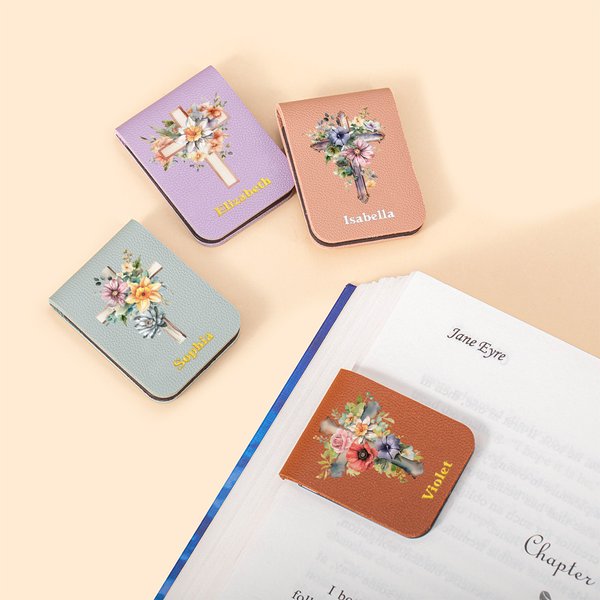 Marque-page magnétique en cuir avec nom Baptême Anniversaire Cadeau pour lecteur de la Bible Amoureux du livre Chrétien