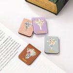 Personalized Watercolor Cross 1-5 Birth Flowers Magnetic Leather Bookmark Clip with Name Baptism Birthday Gift for Bible Reader Book Lover Christian