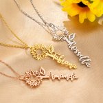 Personalizada Dainty Sun Nombre de la Flor Colgante Collar Floral Joyería Cumpleaños Aniversario de regalo para las mujeres