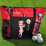 Personalised Golf Cartoon Character Large Waterproof Tote Bag with Name and Birth Flower Travel Essentials Birthday Gift for Golf Lovers