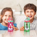Personlig vattenflaska med namn skogsdjur och sugrör 475 ml för barn perfekt gåva till pojkar och flickor