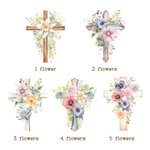 Personalized Watercolor Cross 1-5 Birth Flowers Magnetic Leather Bookmark Clip with Name Baptism Birthday Gift for Bible Reader Book Lover Christian
