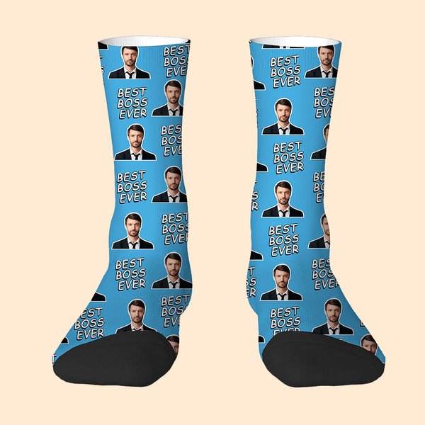 Personalized Breathable Best Boss Ever Face Photo Adult Crew Socks Thank You Retirement Gift for Boss