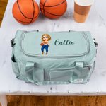 Borsa personalizzata con nome e ragazza sportiva in stile cartone animato - Regalo di compleanno per amanti dello sport