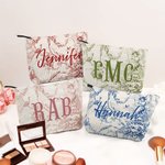 Personalizzato Retro lussuoso francese campagna velluto a coste borsa per il trucco con iniziale Monogram Compleanno damigella d'onore regalo per le donne