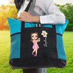 Personalised Golf Cartoon Character Large Waterproof Tote Bag with Name and Birth Flower Travel Essentials Birthday Gift for Golf Lovers