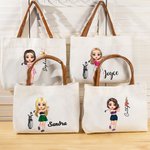 Bolsa de lona con asa de piel y nombre Personalizada Jugador de golf de dibujos animados Flor de nacimiento Accesorios de viaje Regalo para aficionados al golf