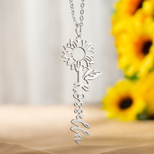 Personalized Dainty Sun Flower Name Pendant Necklace Floral Jewelry Birthday Anniversary Gift for Women
