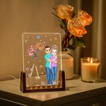 Personalisiertes Geburtsblume Cartoon Charaktere LED-Nachtlicht mit Holzsockel Namen Liebe Umarmung Haus Deko Valentinstag Geschenk für Paare