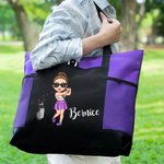 Personalised Golf Cartoon Character Large Waterproof Tote Bag with Name and Birth Flower Travel Essentials Birthday Gift for Golf Lovers