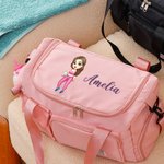 Borsa personalizzata con nome e ragazza sportiva in stile cartone animato - Regalo di compleanno per amanti dello sport