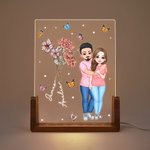 Personalisiertes Geburtsblume Cartoon Charaktere LED-Nachtlicht mit Holzsockel Namen Liebe Umarmung Haus Deko Valentinstag Geschenk für Paare