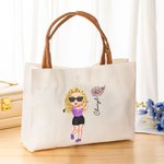 Bolsa de lona con asa de piel y nombre Personalizada Jugador de golf de dibujos animados Flor de nacimiento Accesorios de viaje Regalo para aficionados al golf