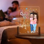 Personalisiertes Geburtsblume Cartoon Charaktere LED-Nachtlicht mit Holzsockel Namen Liebe Umarmung Haus Deko Valentinstag Geschenk für Paare