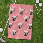 Serviette de golf gaufrée multicolore à séchage rapide avec mousqueton Accessoire de golf portable Cadeau pour golfeur amoureux de son animal de compagnie