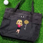 Personalised Golf Cartoon Character Large Waterproof Tote Bag with Name and Birth Flower Travel Essentials Birthday Gift for Golf Lovers