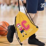 Personalized Basketball Cartoon Character Drawstring Backpack with Name and Initial Gym Workout Birthday Gift for Sports Travel Lovers