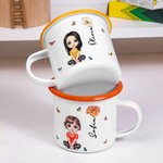 Tazza smaltata personalizzata con personaggio in stile cartone animato e fiore di nascita 350ml bordo colorato regalo per bambini
