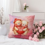 Personalised Cute Couple Bear Soft Throw Pillow Cover with Initial and Text Home Decor Valentine's Day Gift for Couple
