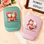 Personalized Cute Couple Bear Leather Travel Jewelry Box with Initial Changing Color LED Makeup Mirror Birthday Valentine's Day Gift for Women