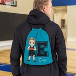 Personalized Basketball Cartoon Character Drawstring Backpack with Name and Initial Gym Workout Birthday Gift for Sports Travel Lovers
