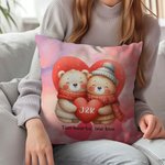 Personalised Cute Couple Bear Soft Throw Pillow Cover with Initial and Text Home Decor Valentine's Day Gift for Couple