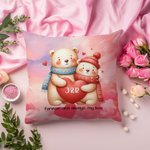Personalised Cute Couple Bear Soft Throw Pillow Cover with Initial and Text Home Decor Valentine's Day Gift for Couple