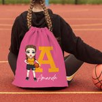 Personalized Basketball Cartoon Character Drawstring Backpack with Name and Initial Gym Workout Birthday Gift for Sports Travel Lovers