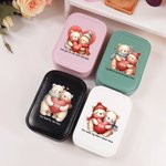 Personalized Cute Couple Bear Leather Travel Jewelry Box with Initial Changing Color LED Makeup Mirror Birthday Valentine's Day Gift for Women