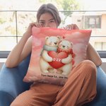 Personalised Cute Couple Bear Soft Throw Pillow Cover with Initial and Text Home Decor Valentine's Day Gift for Couple
