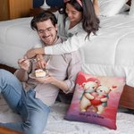 Personalised Cute Couple Bear Soft Throw Pillow Cover with Initial and Text Home Decor Valentine's Day Gift for Couple