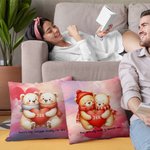 Personalised Cute Couple Bear Soft Throw Pillow Cover with Initial and Text Home Decor Valentine's Day Gift for Couple