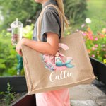 Personalisierte niedliche rosa Fantasy Meerjungfrau Kapazität Jutetasche Tote Bag mit Initialen und Namen Reisezubehör Geburtstagsgeschenk für Mädchen