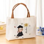 Personalizzato nascita fiore cappello scapolo personaggio cartone animato tela Tote Bag con maniglia in pelle e nome laurea celebrazione regalo per le donne ragazze