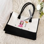 Personalised Cartoon Graduate Character Birth Flower Butterfly Canvas Tote Bag with Name Graduation Birthday Gift for Girls Friends