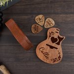 Personalized Wooden Guitar Name Picks Storage Box with 3 Picks Birthday Gift for Musician Guitar Player