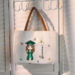 Personalisierte Graduierung Cartoon Charakter Geburt Blume Canvas große Tragetasche mit Namen und Ledergriff Reisezubehör Geburtstag Geschenk für Frauen