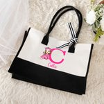 Personalized Cartoon Graduate Character Canvas Tote Bag with Initial and Name Graduation Blessing Party Favor Gift for Girls Friends